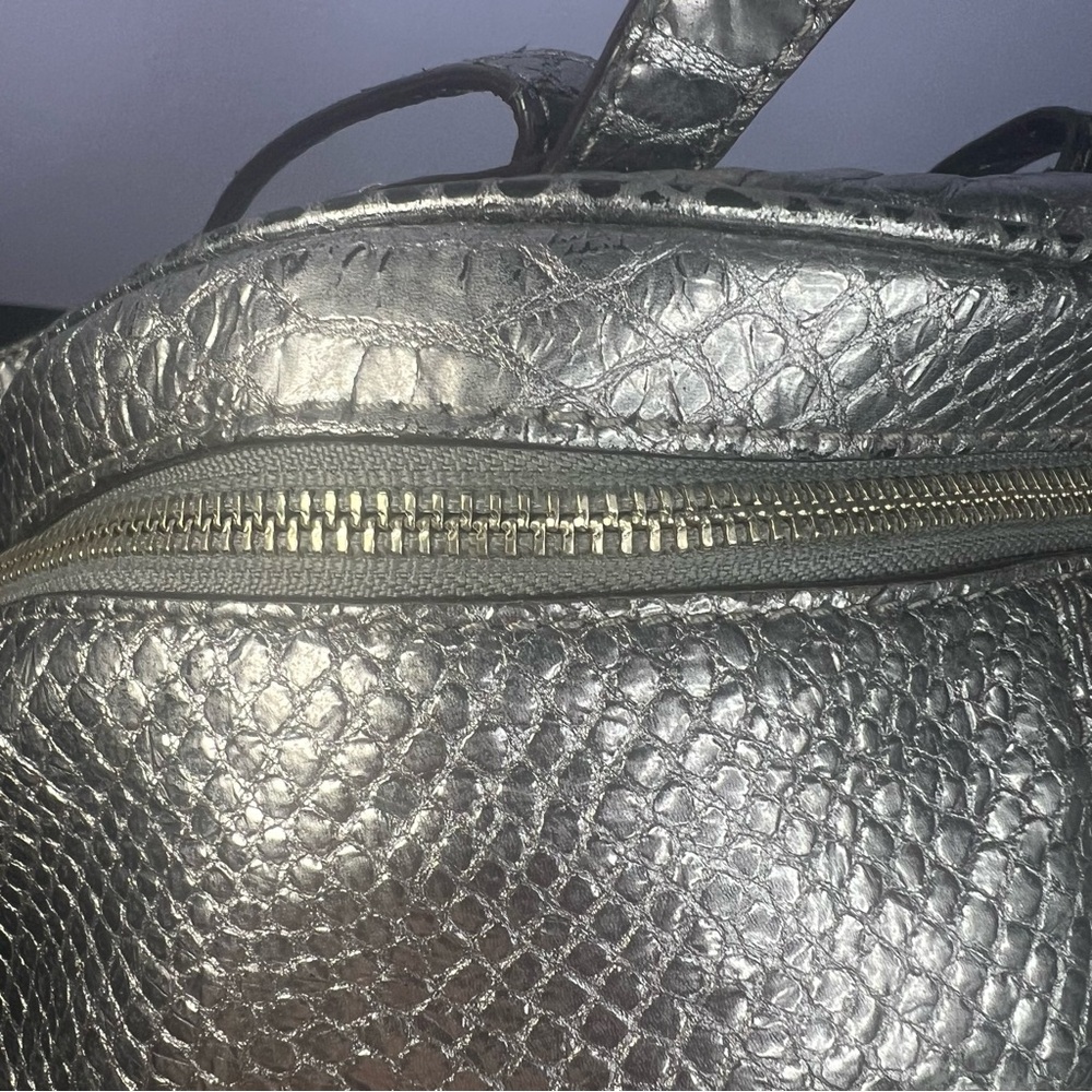 Michael Kors Rhea Silver Metallic Faux Snakeskin Python Embossed Backpack - Picture 6 of 17